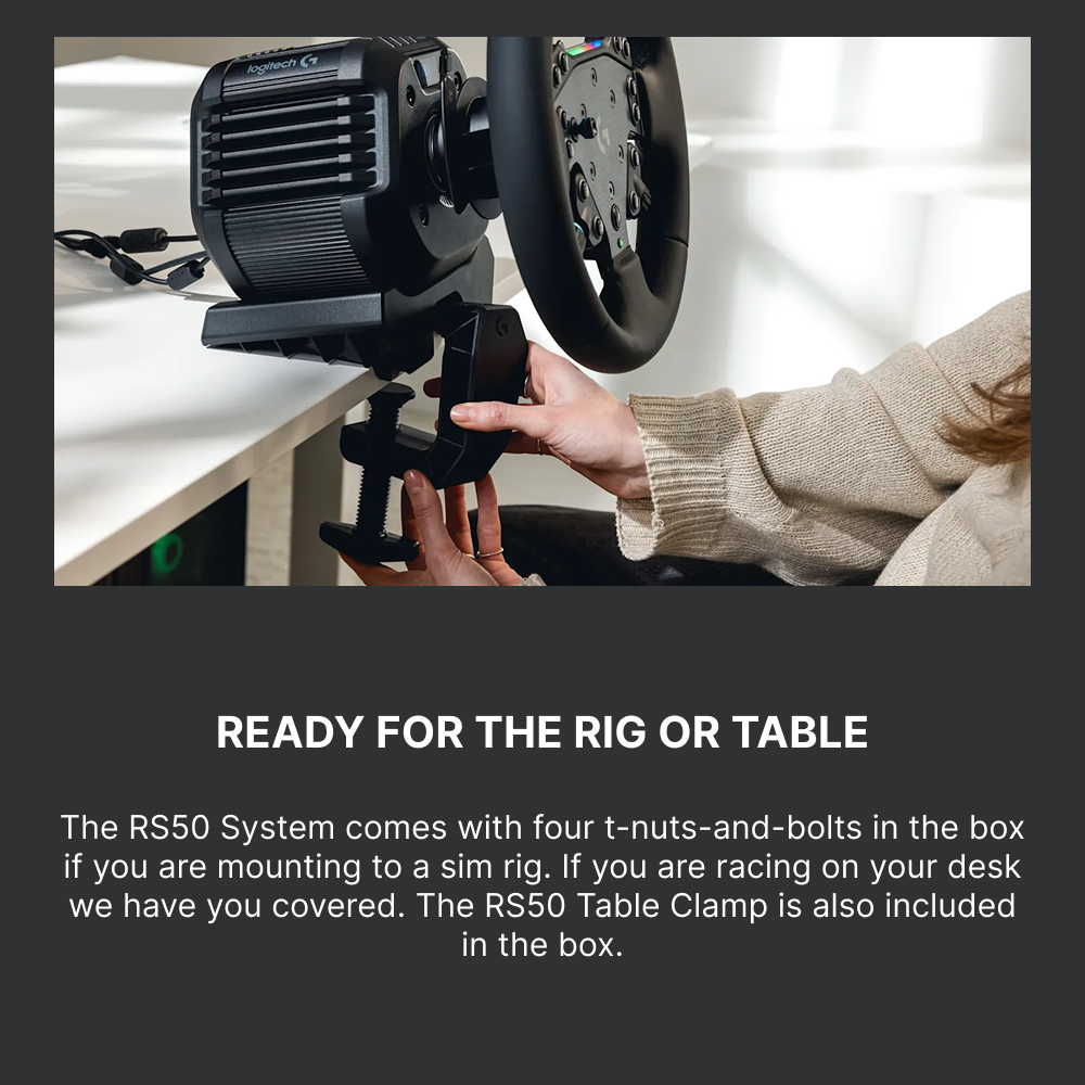 Logitech G RS50 System 8 Nm Direct Drive Base with Steering Wheel and Table Clamp